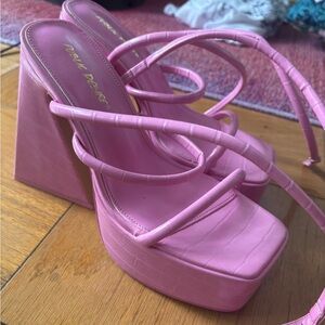 Pink Strappy Platform Heels